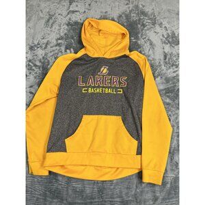Los Angeles Lakers Basketball Hoodie Fanatics Yellow & Gray Fleece Mens L